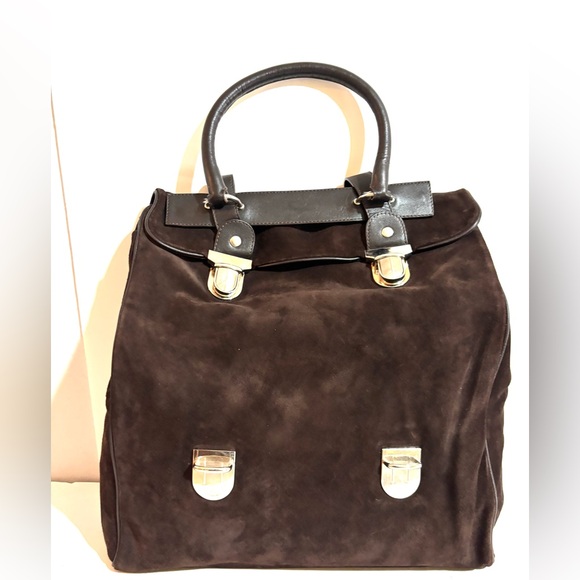 Jane august Brown Suede / Handbag with Black Leather Handles - Picture 1 of 7
